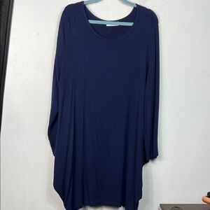 Bryn Walker Lagenlook Navy Blue Long Sleeve Shift Minimalist Dress Large